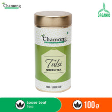 Organic Tulsi Green Tea in Metal Caddy